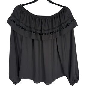 WHBM Womens Small Black Off Shoulder Top Blouse Cut Out Detail Long Sleeve